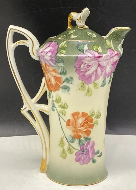 Vintage Limoges Porcelain Chocolate Pot – Hand Painted Floral thumbnail