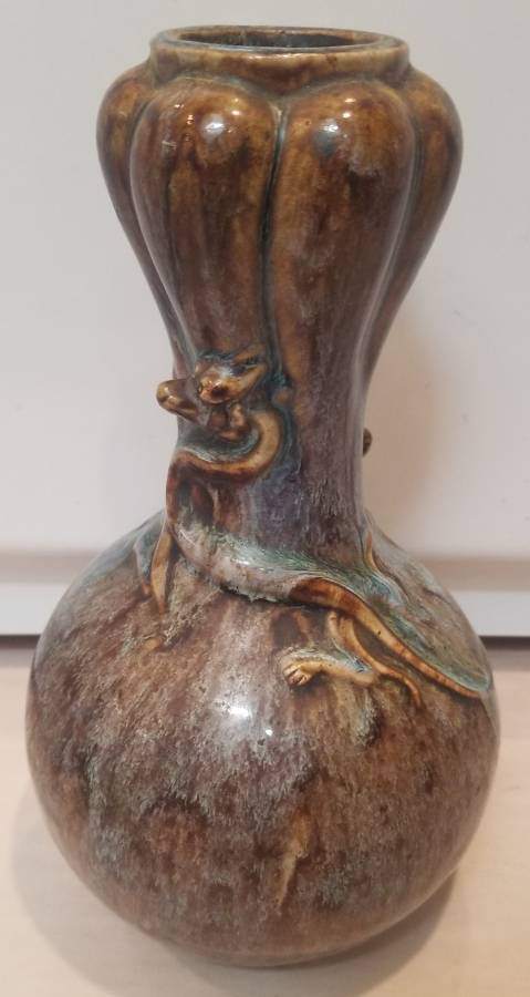 Vintage Chinese Dragon Vase – Applied Relief, Drip Glaze, 10.5" - photo 3