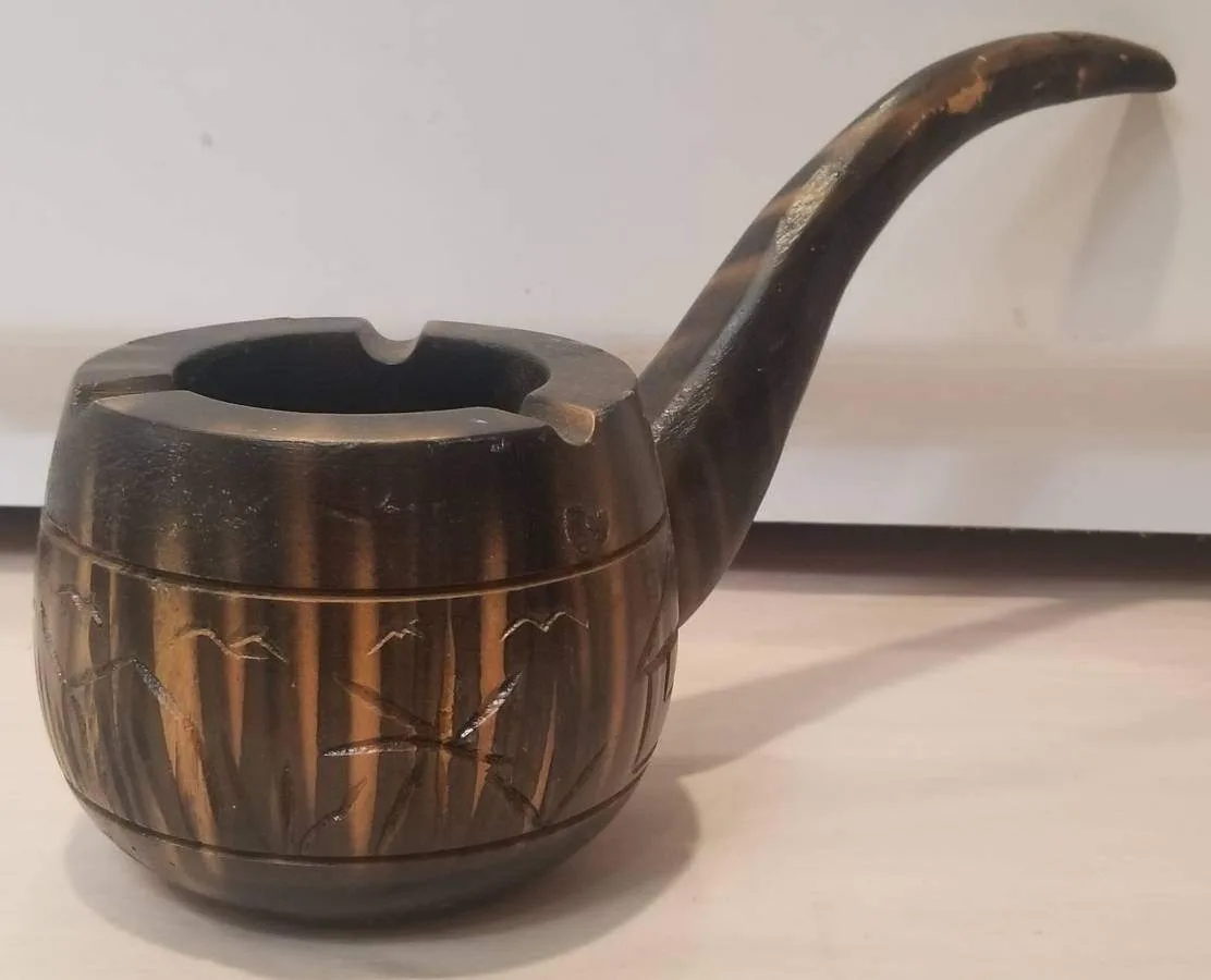 Vintage Carved Wooden Pipe Ashtray – 12" Long thumbnail