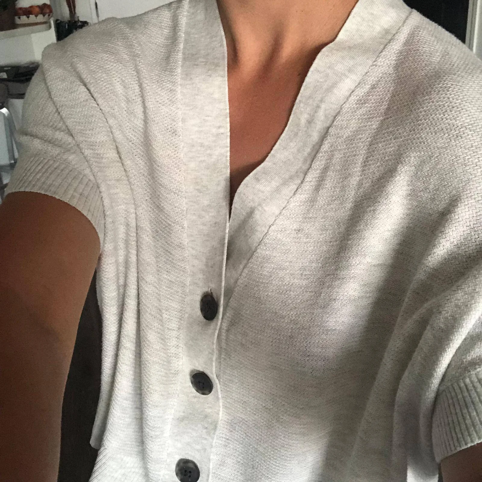 Light Grey Knitted Short-Sleeve Cardigan/Blouse / Size Medium image indicator(4)