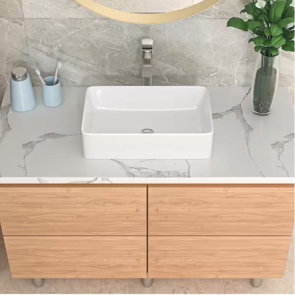 Rectangular Fireclay Vessel Bathroom Sink in White - photo 4