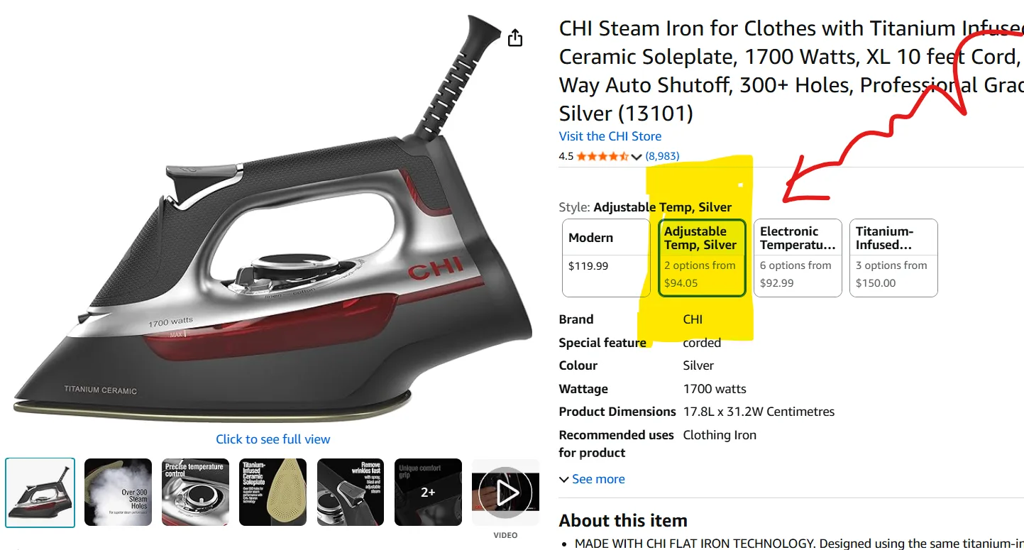 CHI Professional Steam Iron – Adjustable Temp, XL Cord image indicator(2)