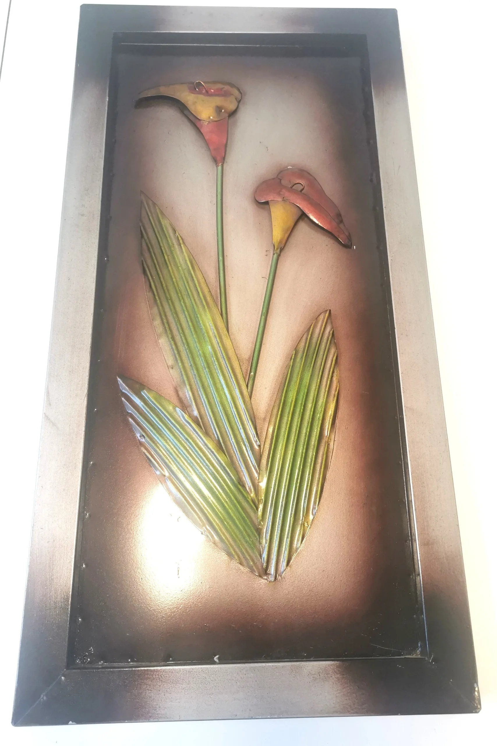 Vintage Steel Flower Wall Art - 1960s Floral Metal Art Panels image indicator(3)