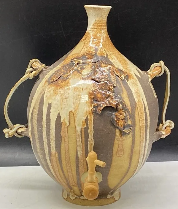 Vintage Studio Pottery Jug with Tap – Signed 8” x 12” thumbnail
