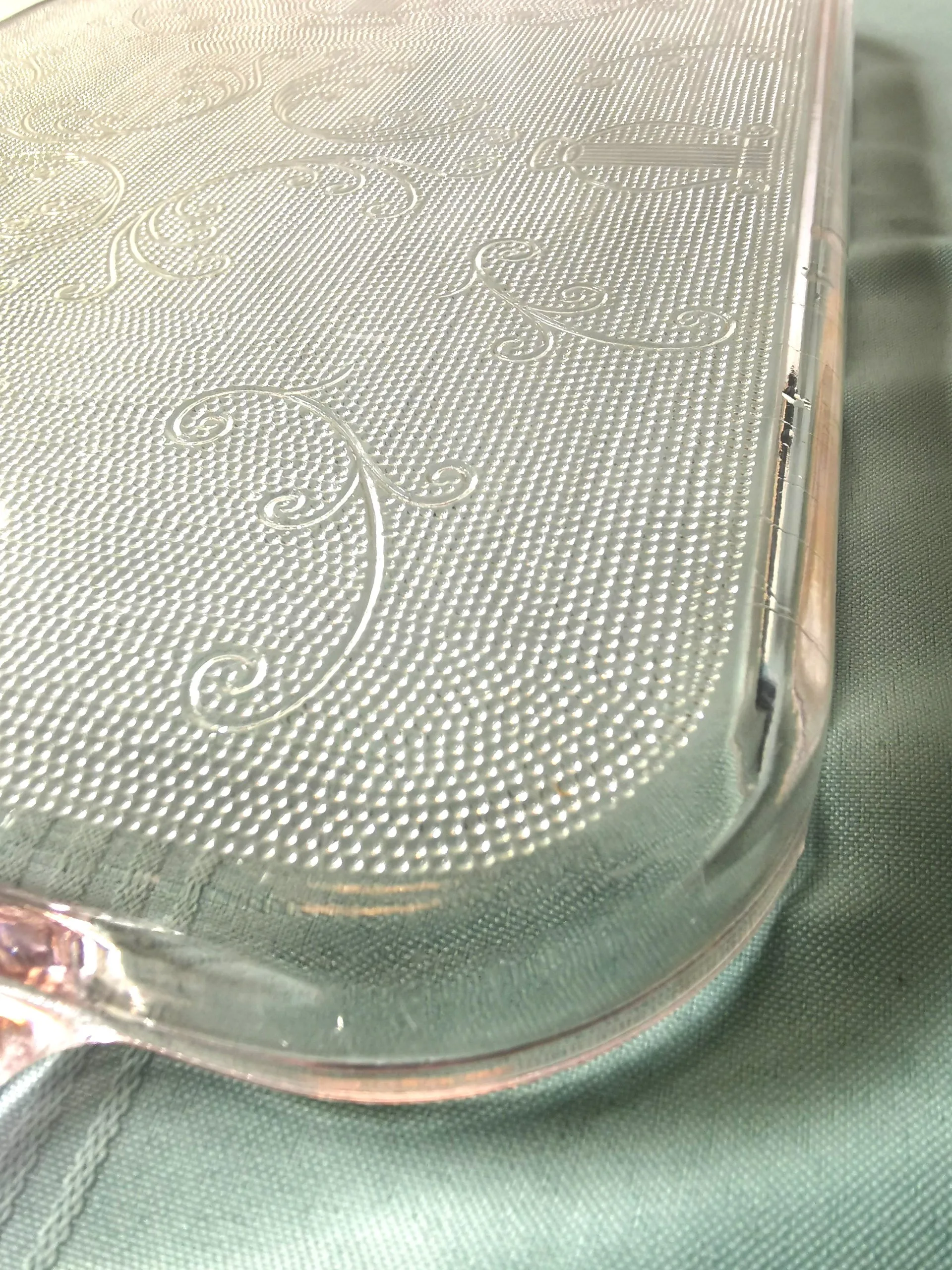 Jeannette Glass Tray Harp Texture Pressed Glass Gold Tinted Trim image indicator(9)