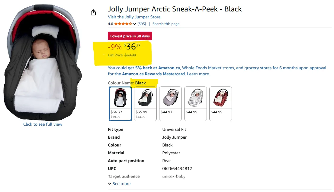 Baby Carseat Cover Jolly Jumper Arctic Sneak-A-Peek - Black image indicator(5)