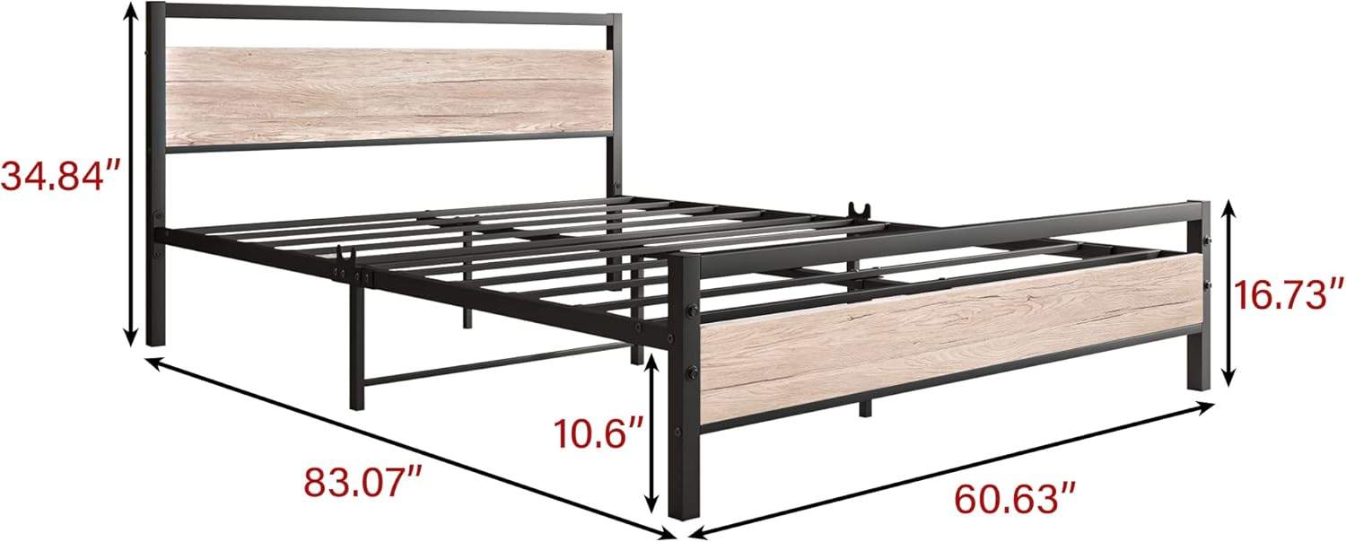 Queen Bed Frame w/ Wood Headboard, Farmhouse Style - photo 3