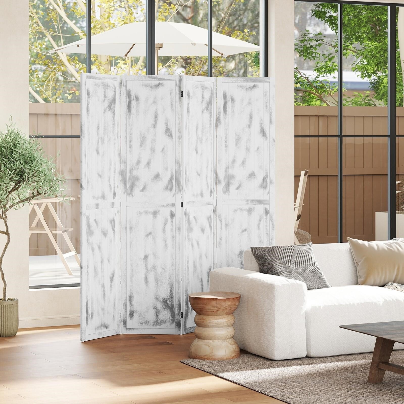 Foldable Rustic White Room Divider - photo 2