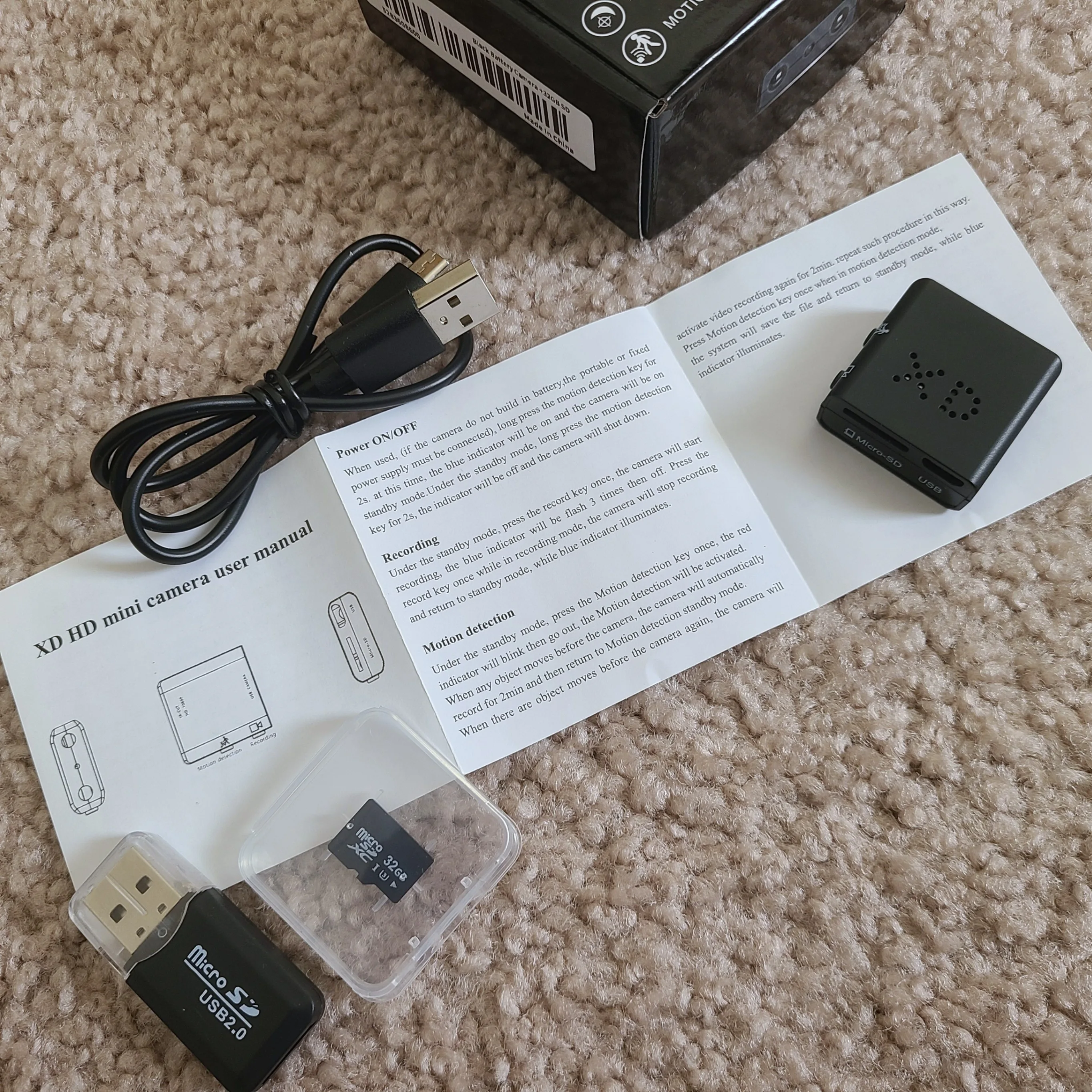 Rechargeable XD HD mini camera with 32GB microSD card image indicator(10)