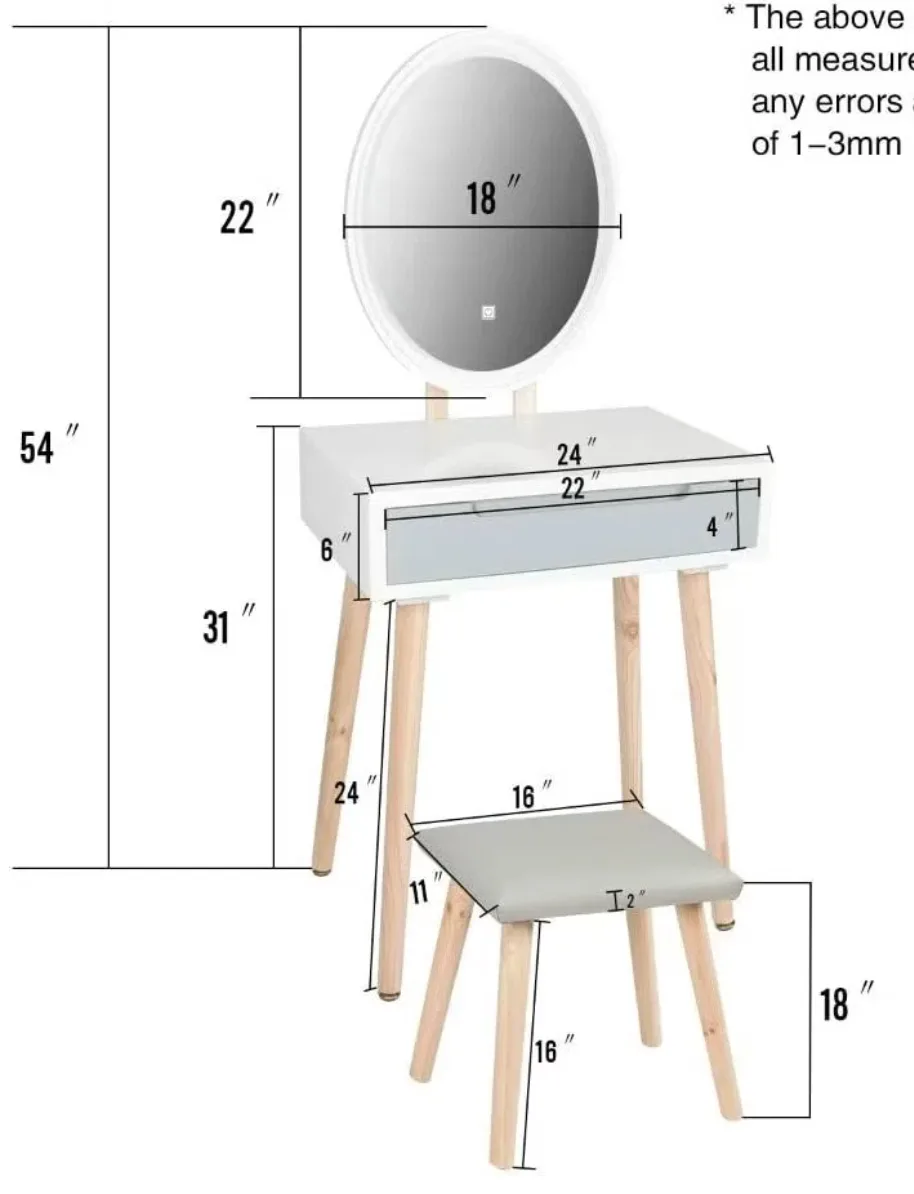 Vanity Table Set with Adjustable Brightness Mirror and Stool image indicator(6)