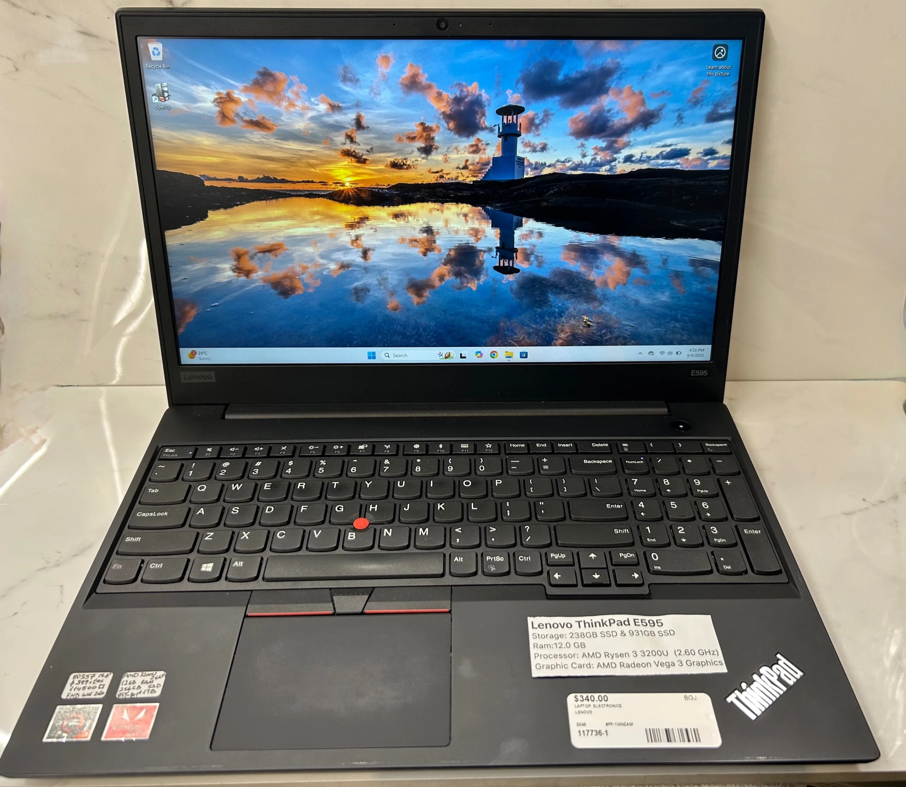 Lenovo ThinkPad E595 - 12GB RAM - 238GB SSD & 931GB SSD thumbnail