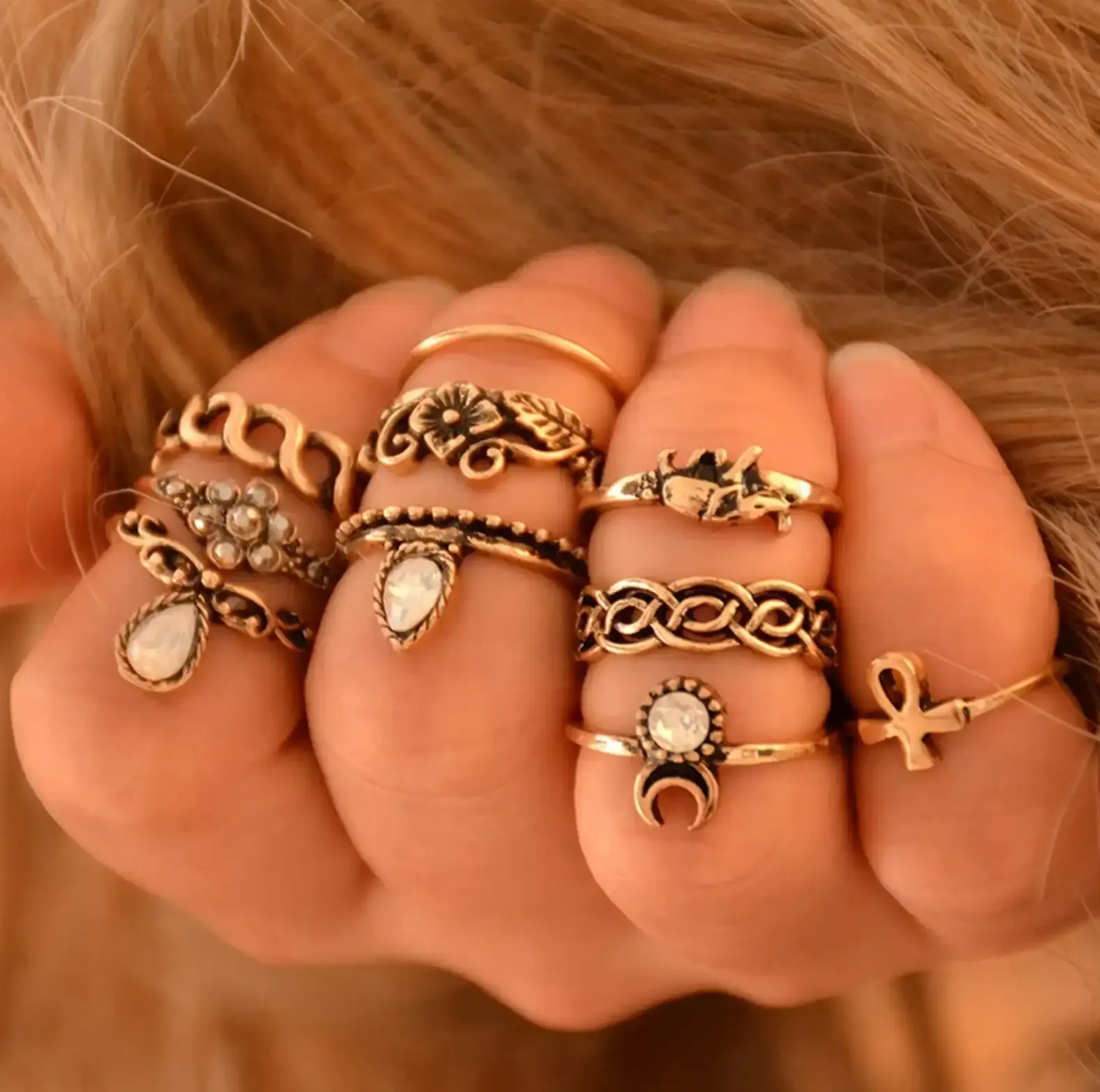 10Pc Gold Rings Set thumbnail