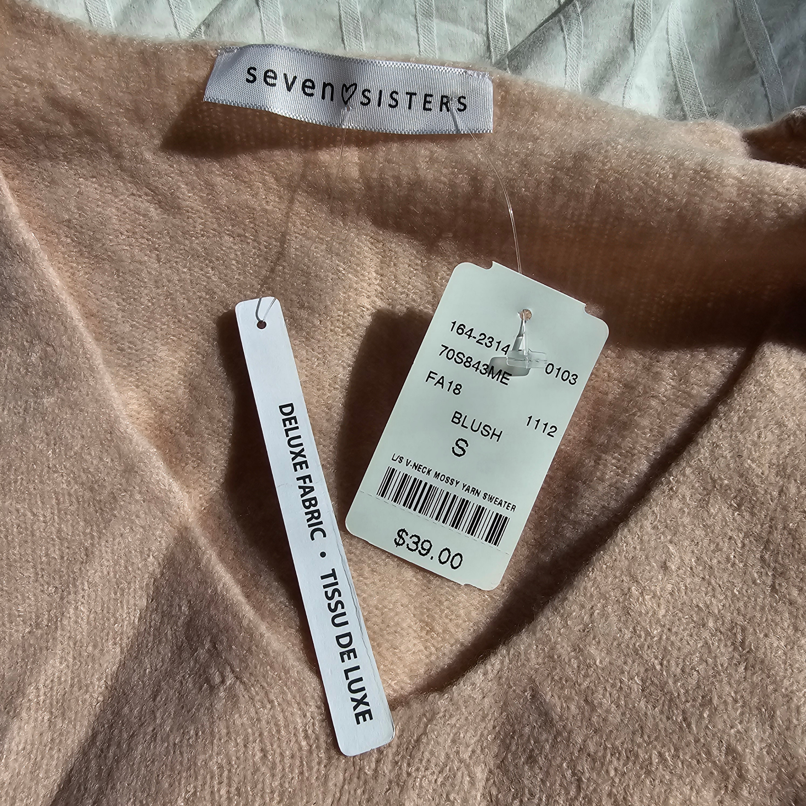 NWT Seven Sisters V-neck Mossy Yarn Sweater - 2018 - Blush - S - photo 3