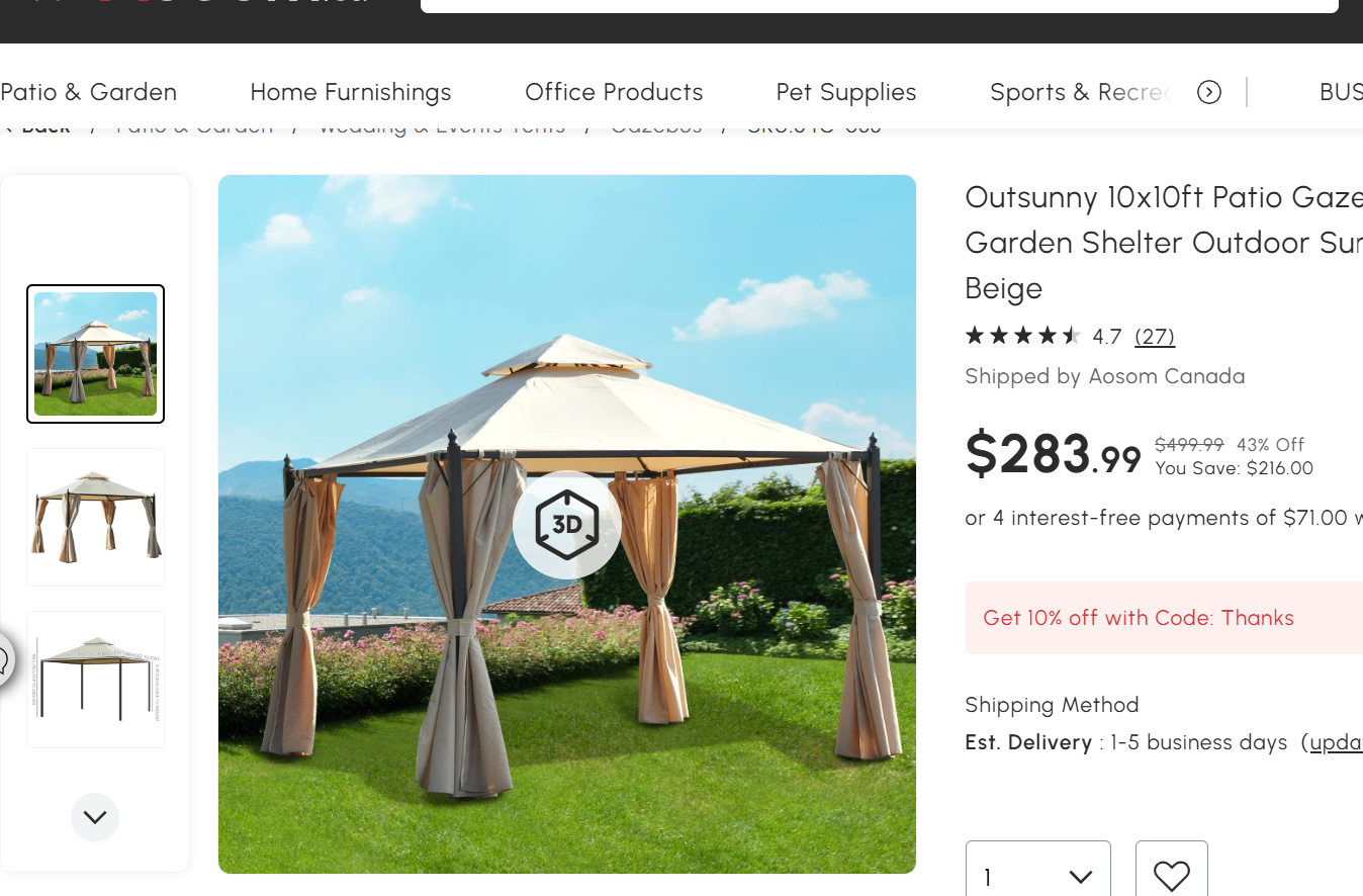 10' x 10' Outdoor Patio Gazebo