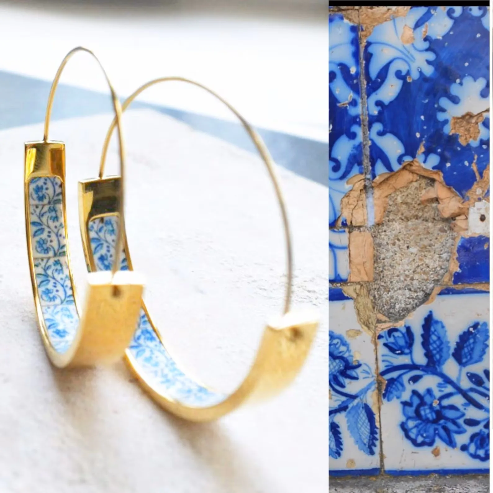 1.5 inch Hoop Earrings Portugal Tile - Unique image indicator(2)