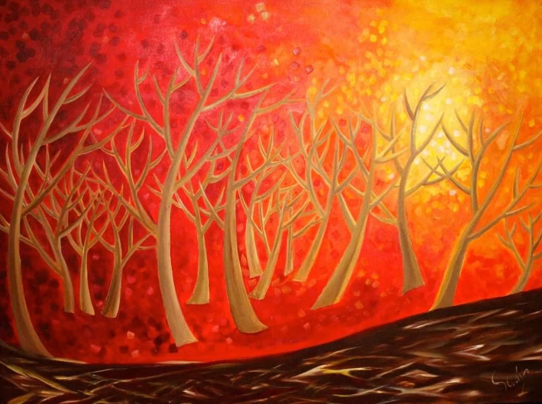 Autumn Trees Original Painting Abstract  (4x 3 Feet)