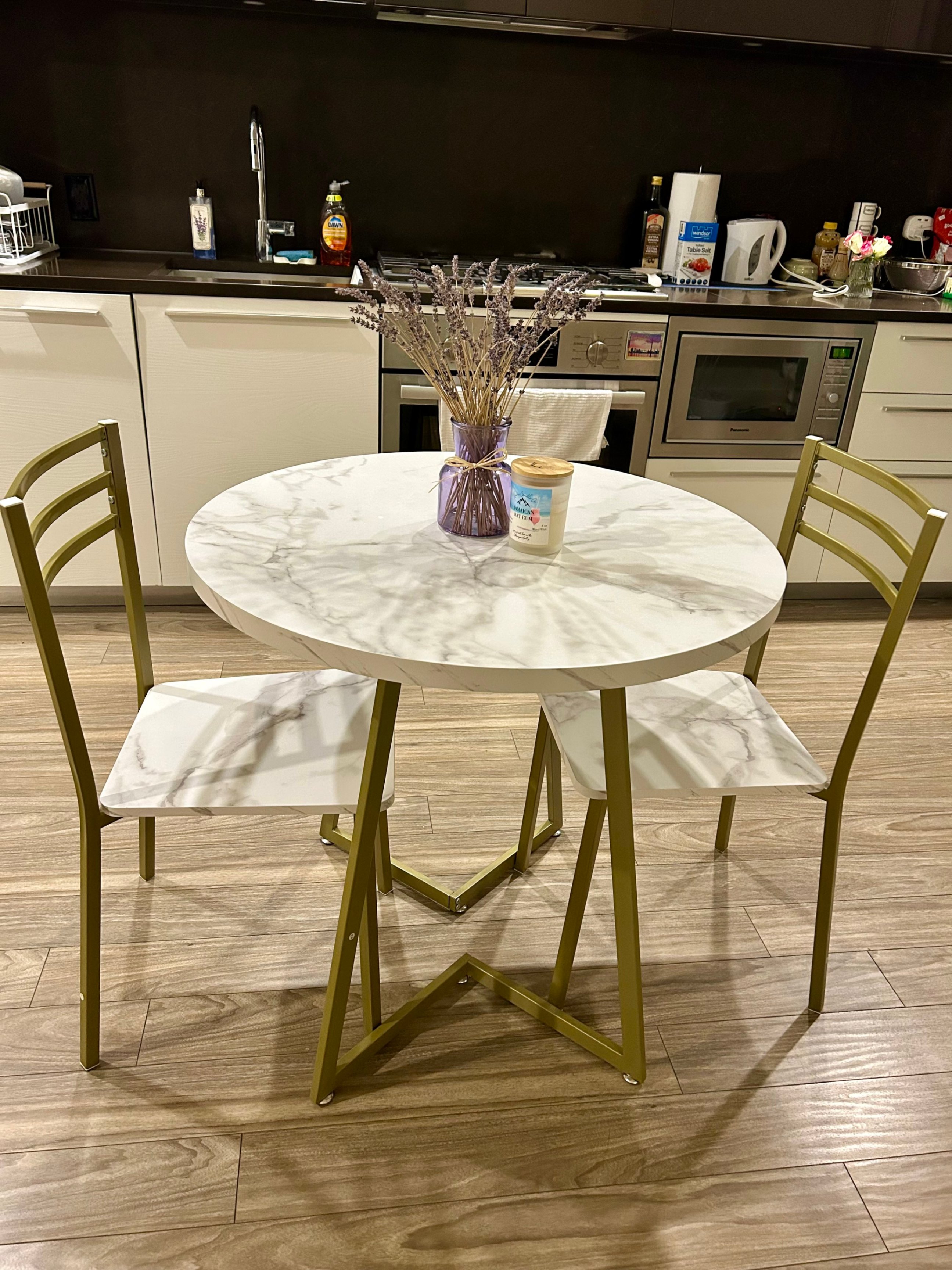 3-Piece Round Dining Table & Chair Set – Very Good Condition