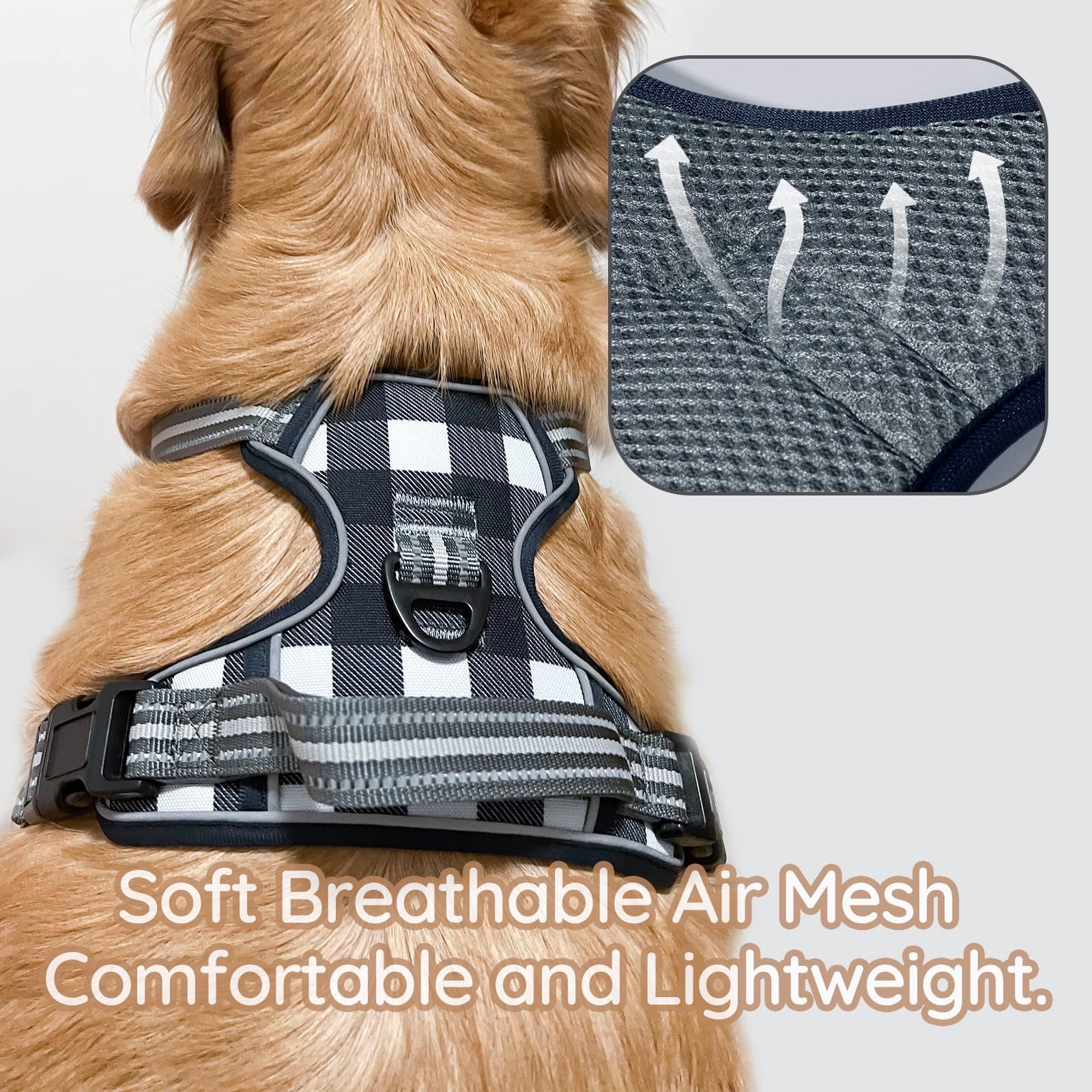NWT No Pull Dog Harness - Scottish Plaid Navy And White Grid - photo 4
