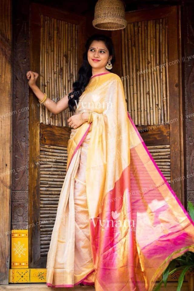 Pure Uppada Silk Saree in Pink & Beige – Elegant Wedding Saree