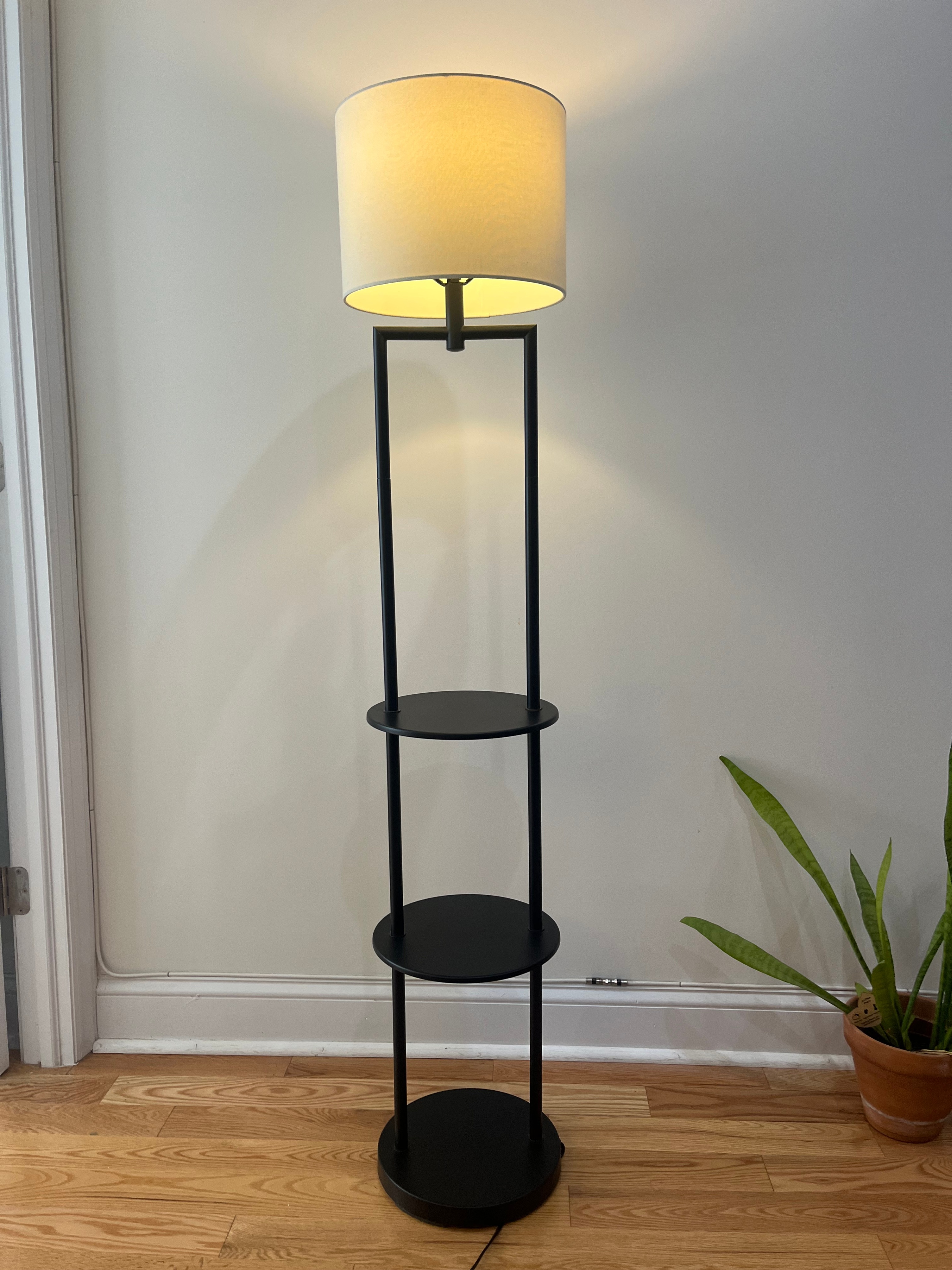 Floor Lamp with Shelves – Black, H60” x L11”