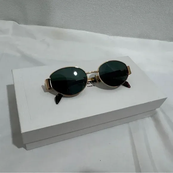 New Celine CL40235U Triomphe Oval Sunglasses Gold Green Lens image indicator(4)