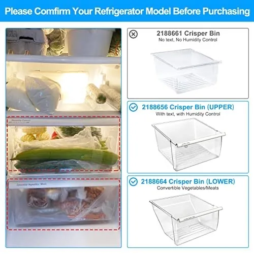 2 Pack 2188656 Fridge Crisper Drawer UPPER & 2188664 Bin LOWER image indicator(3)