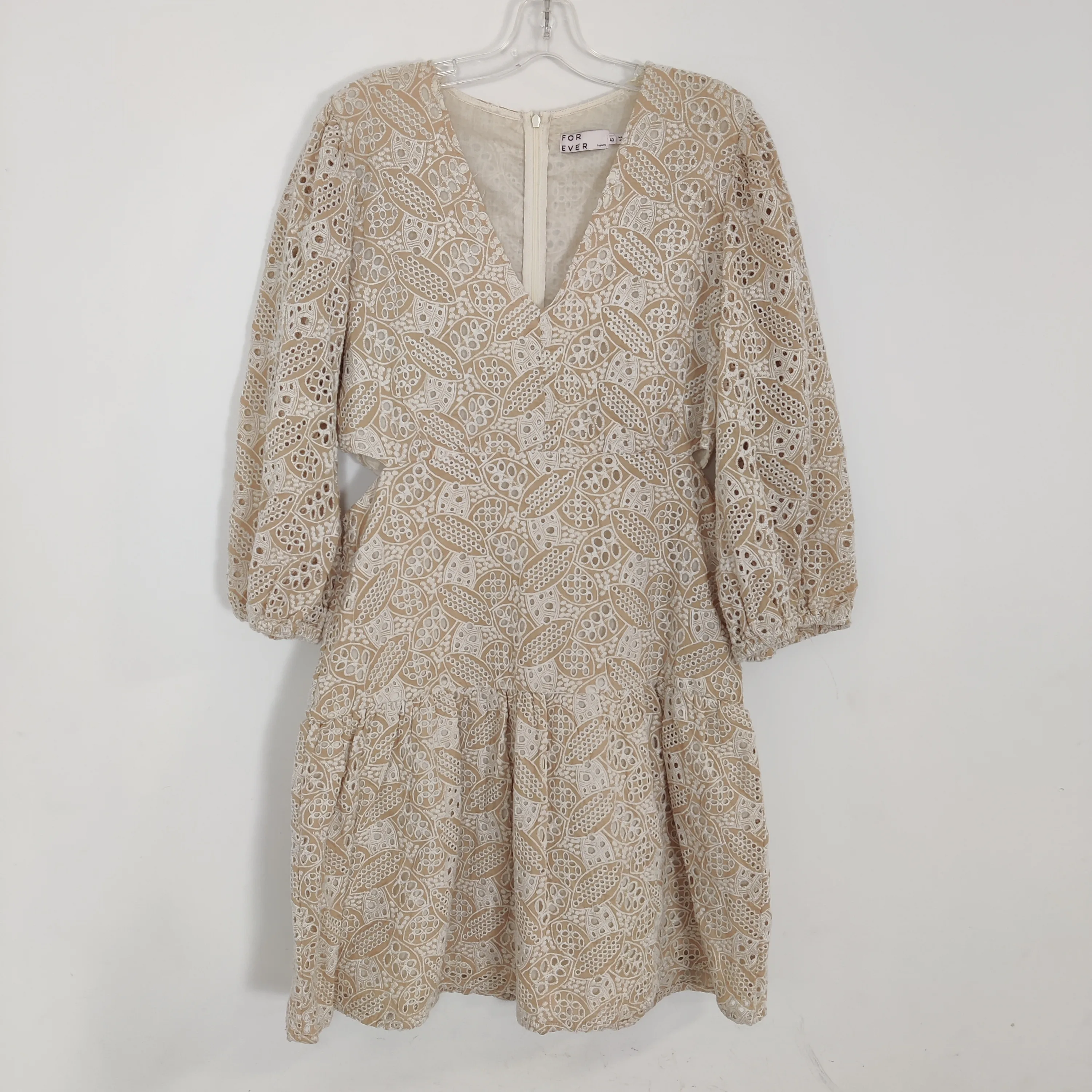 For Ever Women's Eyelet Tiered Bohemian Dress Cream Size EU 40 thumbnail