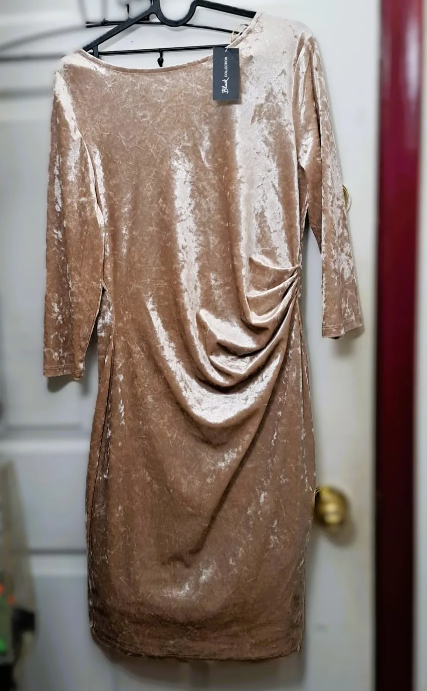 New On-trend Style Women's Salmon Pink Velvet Dress image indicator(2)