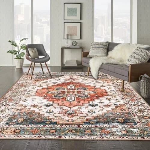 Aopota Washable Area Rug - 8x10, Low Pile, Distressed Boho image indicator(7)