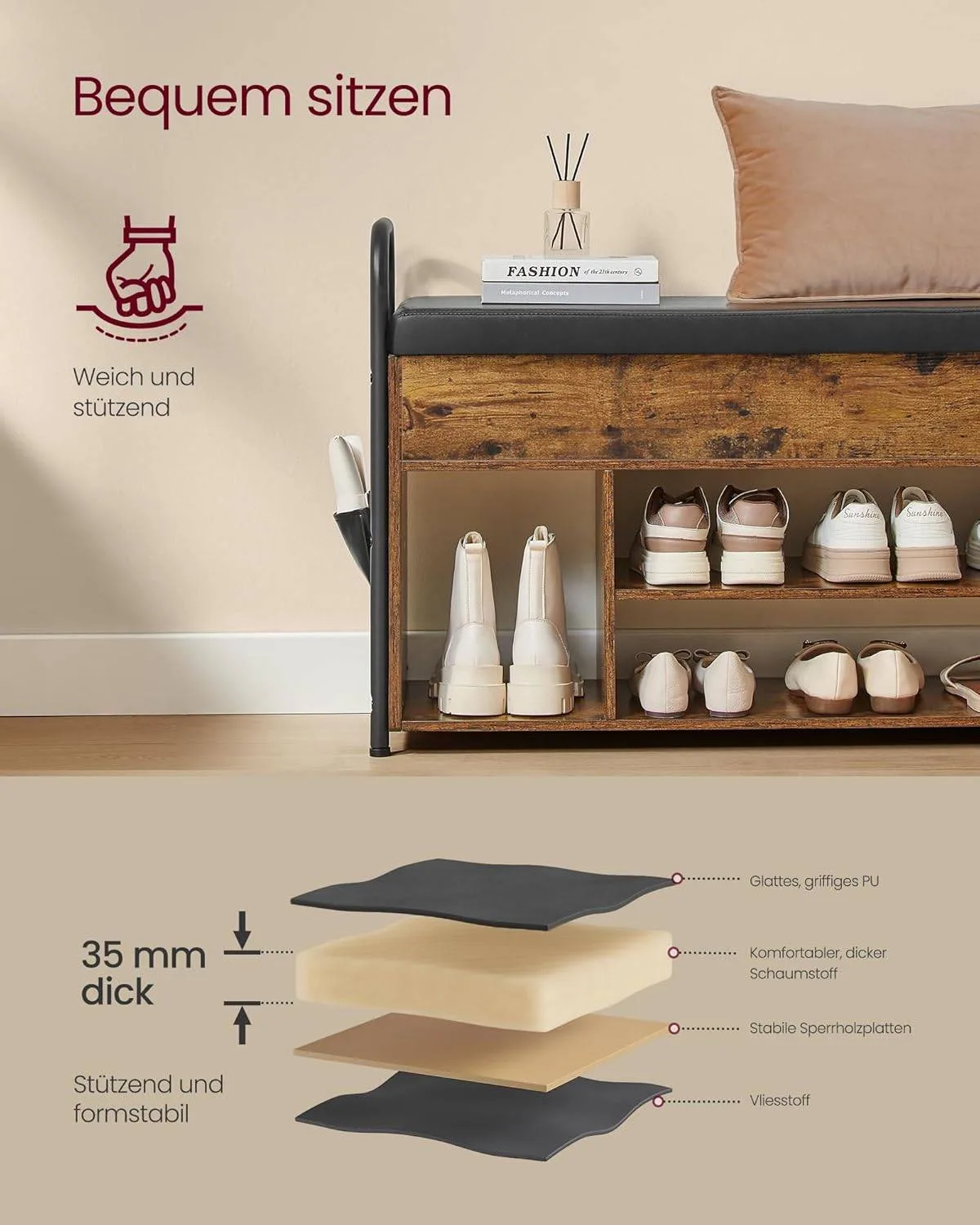 VASAGLE Shoe Storage Bench image indicator(4)