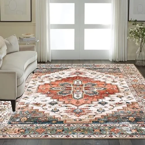 Aopota Washable Area Rug - 8x10, Low Pile, Distressed Boho image indicator(6)