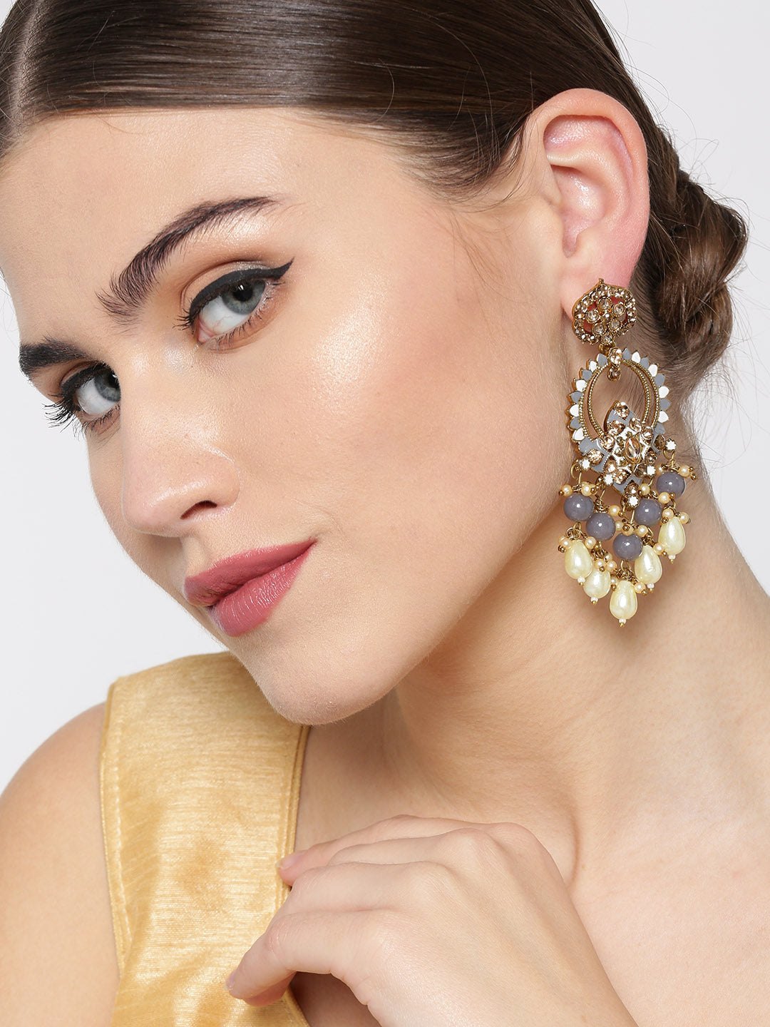 Premium Gold-Plated Beaded Drop Earrings with Meenakari Work - photo 2