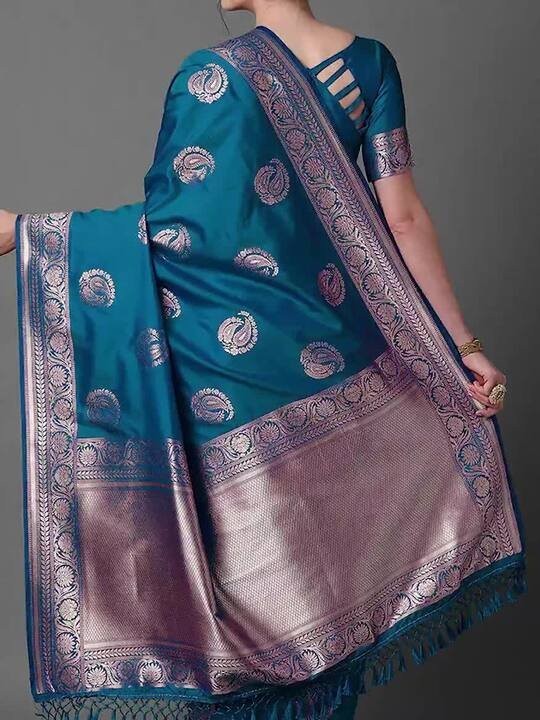 Ethnic Motifs Woven Design Zari Silk Blend Banarasi Saree - photo 4