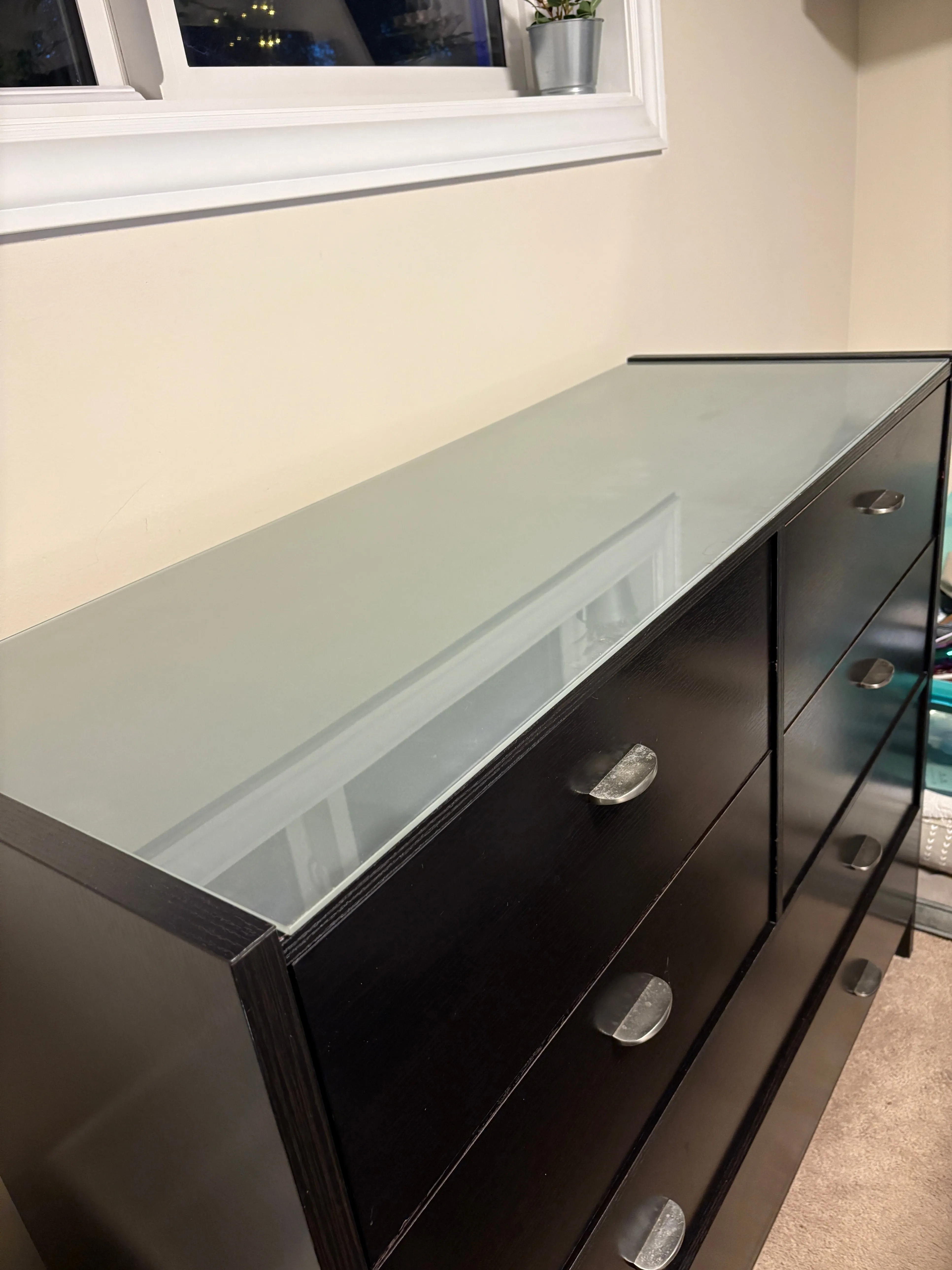 Large Black Dresser with Frosted Glass Top thumbnail