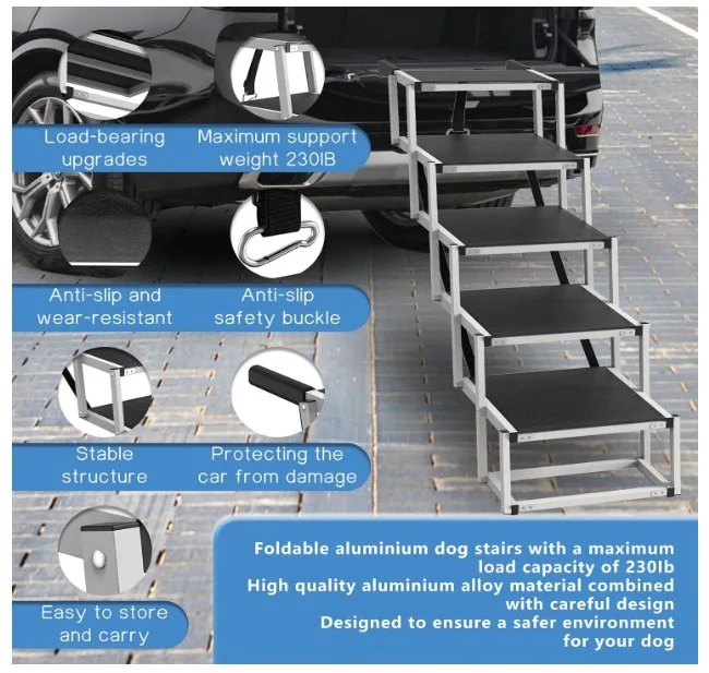 Dog Stairs for Large Dogs, 5 Step Non-Slip, Aluminum Lightweight image indicator(2)