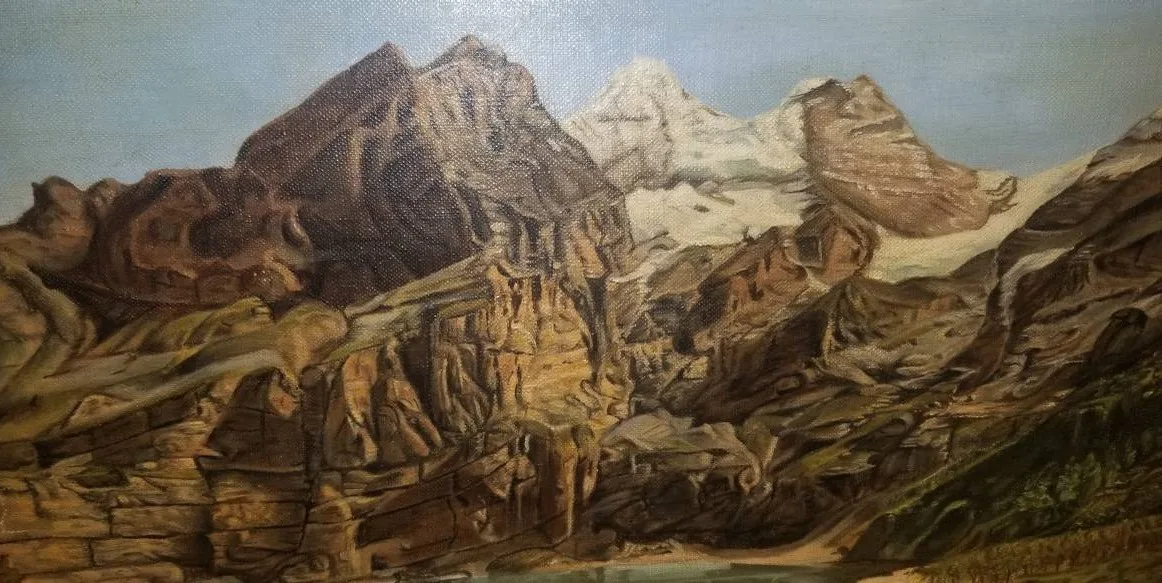 Alpine Glacier Oil Painting Signed F. Wreglesworth 20x30 c.1950s image indicator(4)