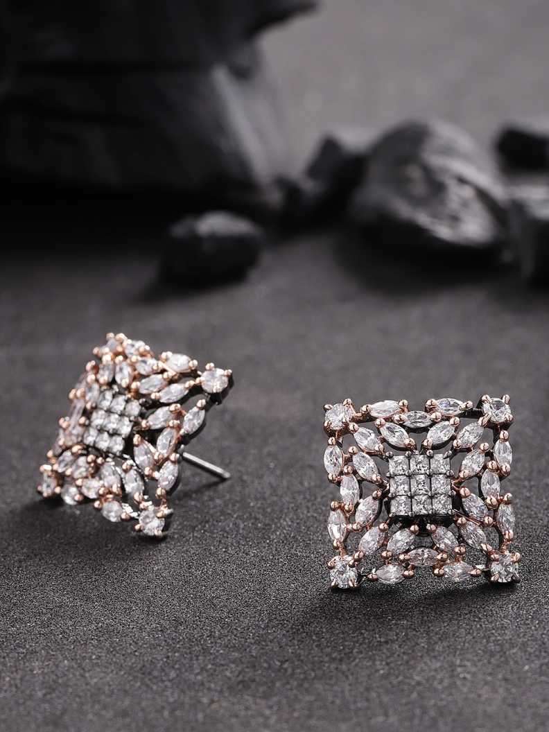 Primium Sparkling Rose Gold Plated American Diamond Stud Earring