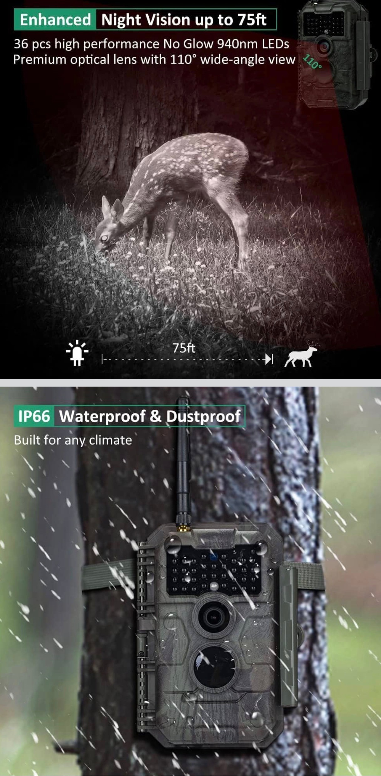Trail Camera, WiFi, 48MP 1296p, Game Cameras Night Vision Wtrprf - photo 4