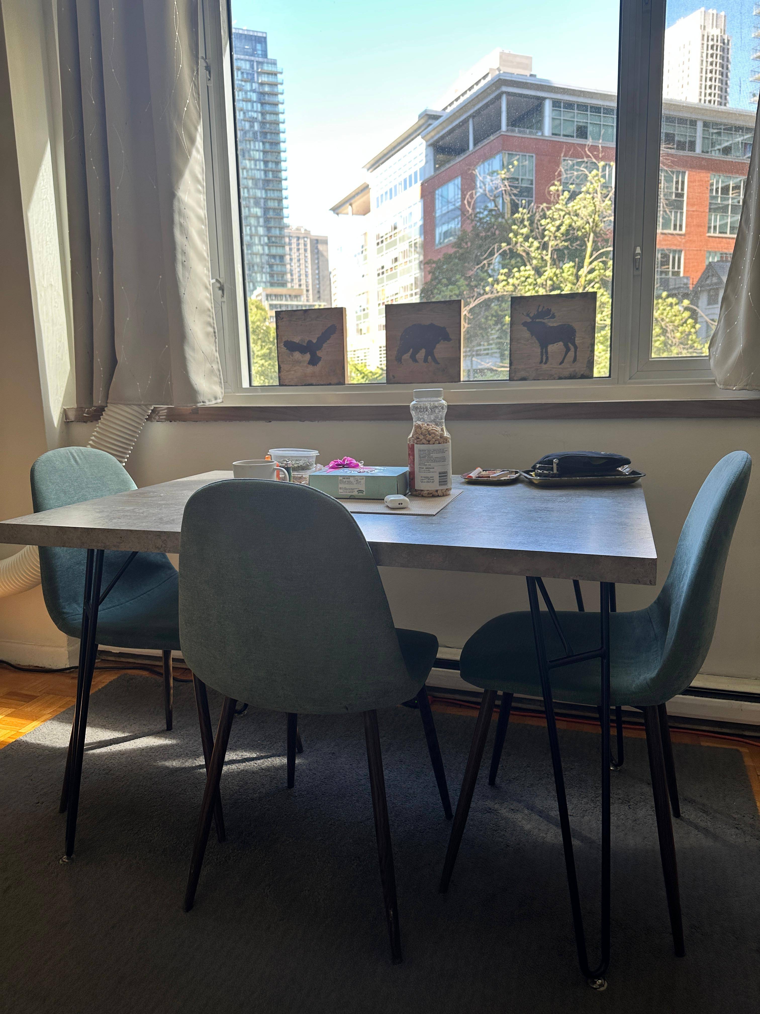 Dining table with 4 velvet teal chairs + rug (optional) - photo 4