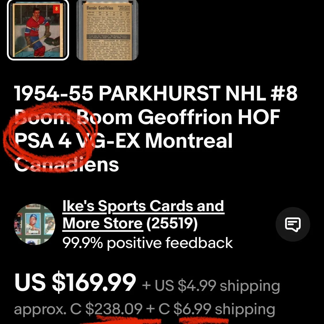 RARE! 1954 Parkhurst PSA Graded Boom Boom Geoffrion image indicator(4)
