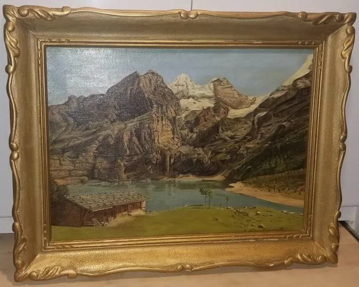 Alpine Glacier Oil Painting Signed F. Wreglesworth 20x30 c.1950s image indicator(2)
