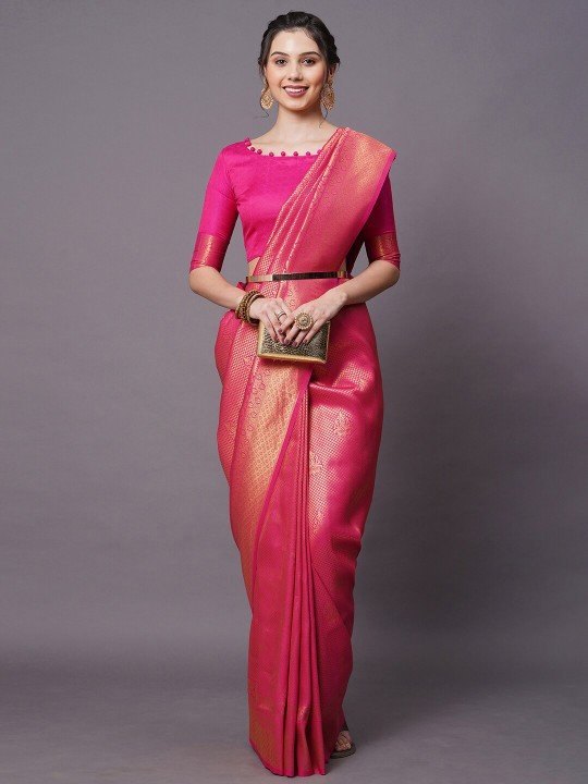 Women’s Pink Woven Design Silk Blend Saree – Elegant Festive - photo 2