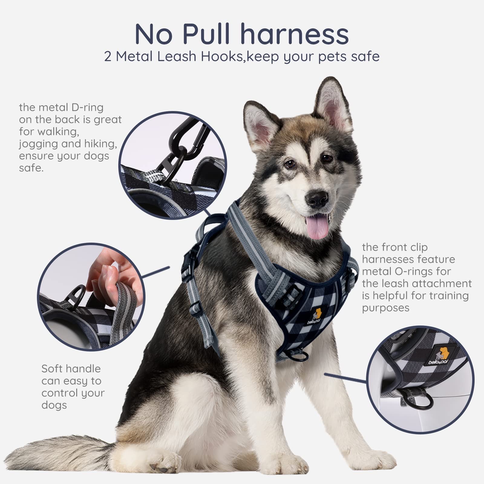 NWT No Pull Dog Harness - Scottish Plaid Navy And White Grid - photo 5
