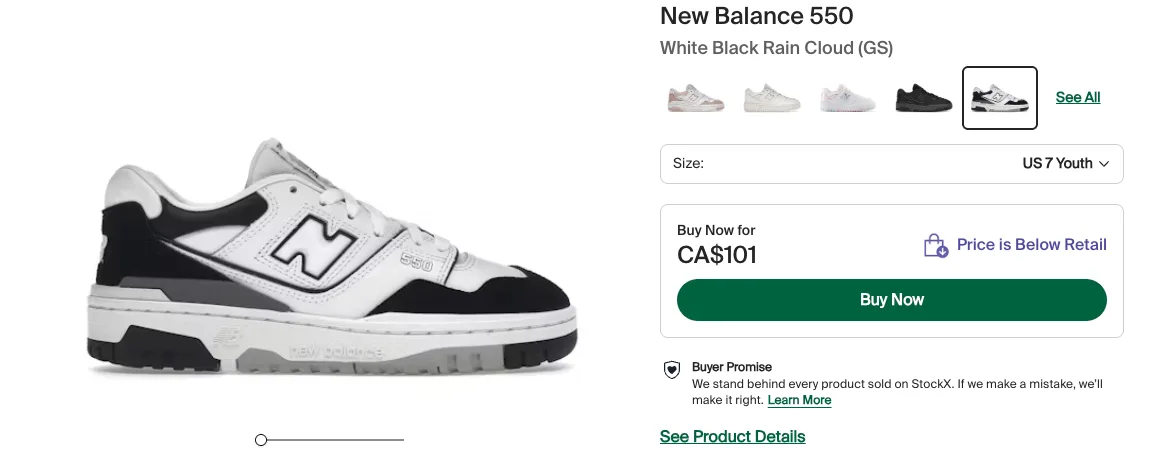 New Balance 550 GS “White/Black Rain Cloud” — US 7 image indicator(4)