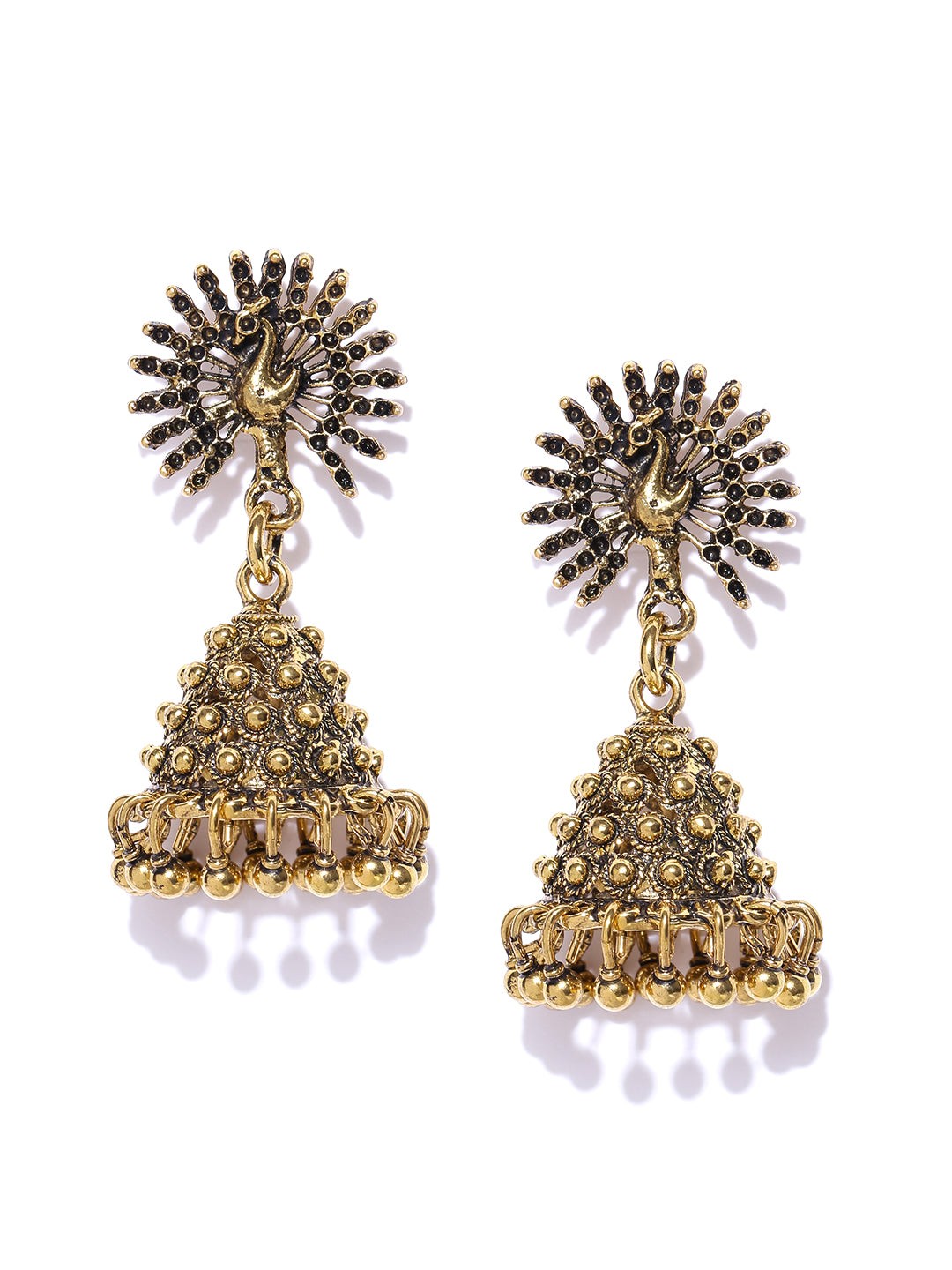 Peacock German Silver Oxidised Handmade Jhumki Earrings - photo 3
