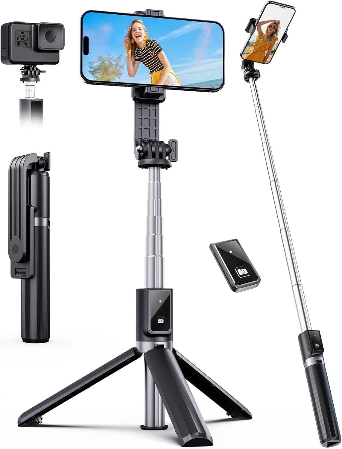 Portable Selfie Stick Tripod for 4-7" Cell Phones w/ remote