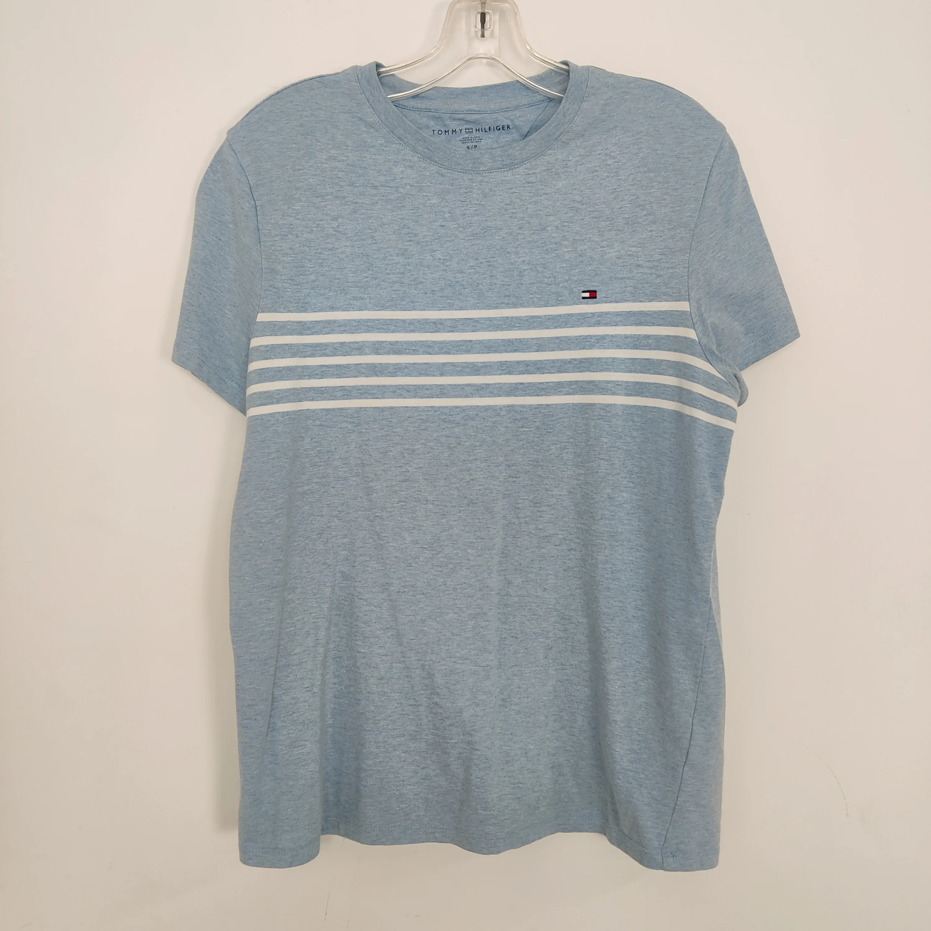 Tommy Hilfiger Light Blue Striped Tshirt Size Small 100% Cotton thumbnail