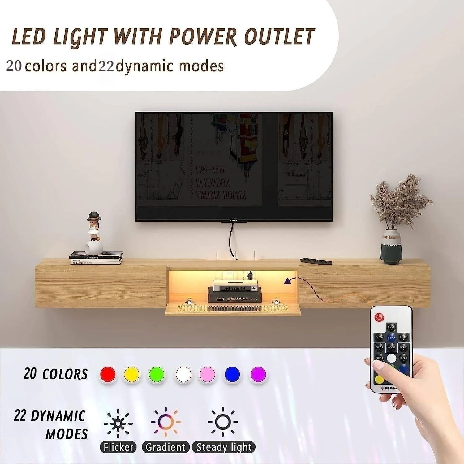 Bixiaomei Floating TV Stand with LED Lights 63'' Wall Mounted TV image indicator(7)