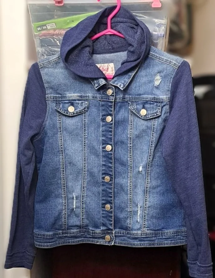 Justice Blue Denim Hooded Distressed Youth Jacket Size 18/20 image indicator(3)