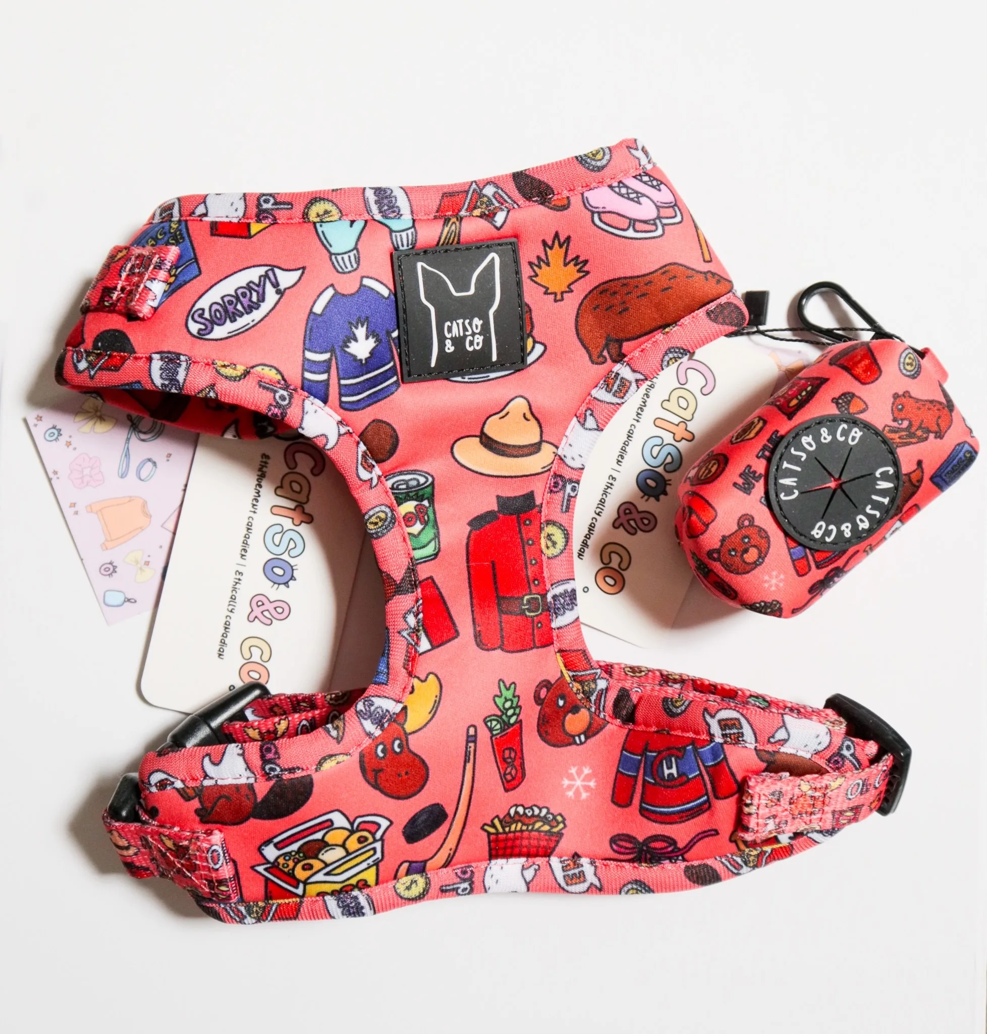 NWT All Things Canadian Print Dog Harness & Poop Bag Holder Set thumbnail